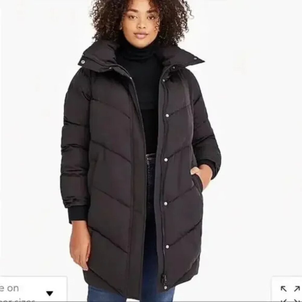 Universal Standard X J.Crew Black Winter Parka Chevron Puffer Coat Xs (10-12)